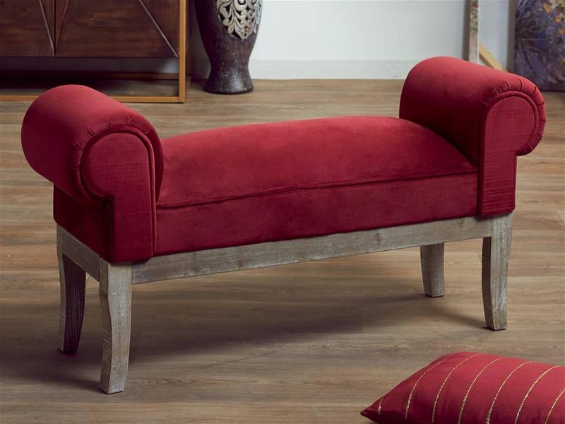 Banco descalzadora dormitorio vintage tapizado rojo | Blog de artesania