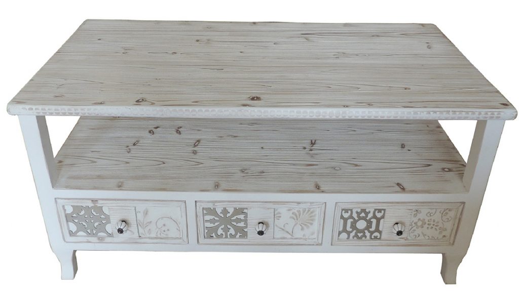 Mesa de centro estilo rustico blanco decape decorada