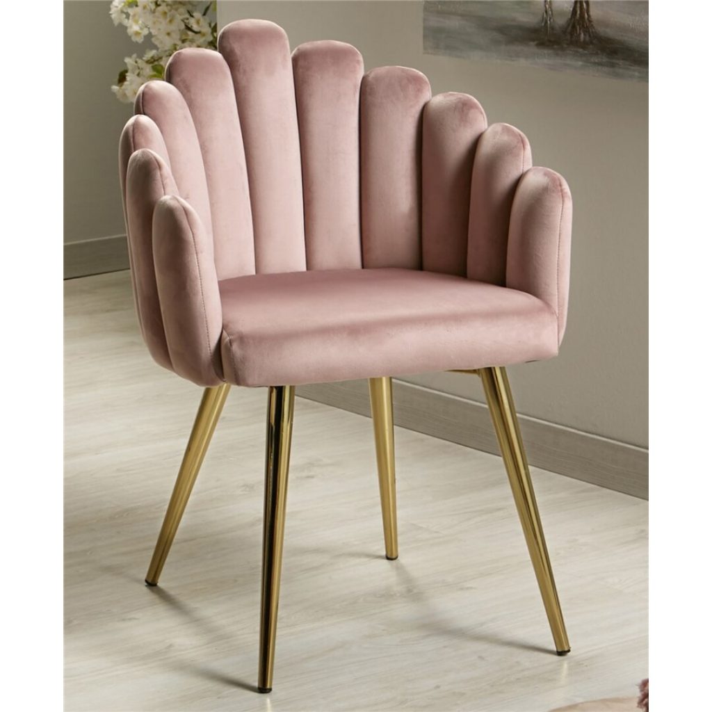 Sillon comedor moderno tapizado rosa palido