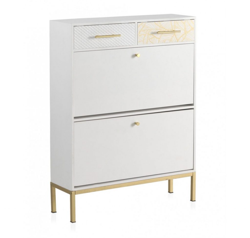 MUEBLE AUXILIAR DORMITORIO DECORADO EN BLANCO Y ORO