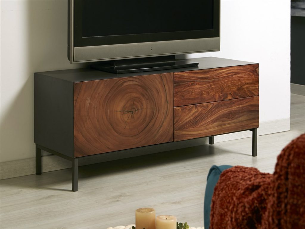 Mueble TV industrial madera metal 2 cajones