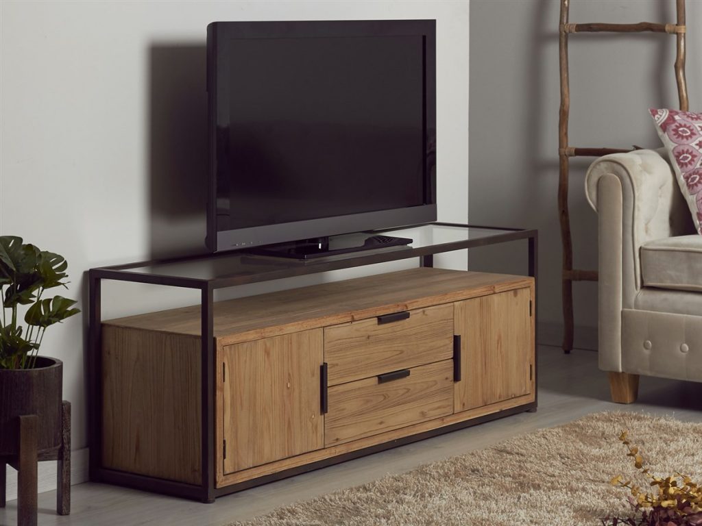 Mueble television rustico industrial madera metal