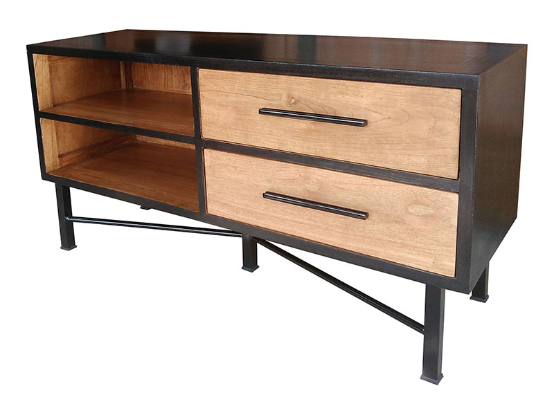 Mueble TV estilo industrial madera forja bicolor