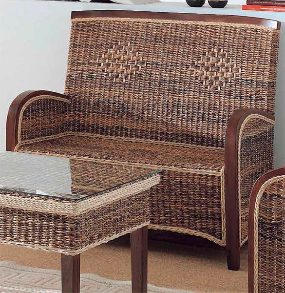 Sofa rattan madera y abaca 3 plazas