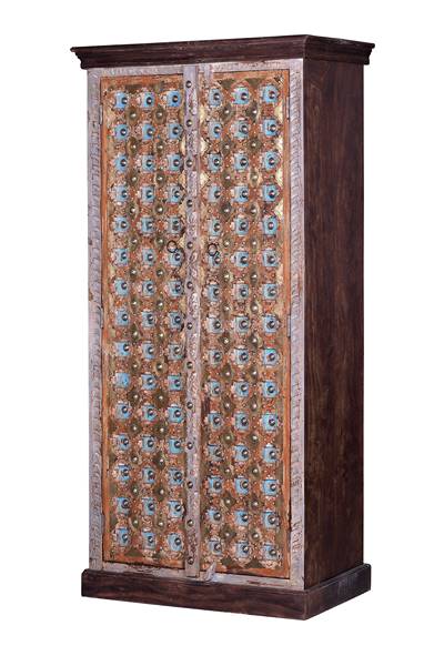 Armario chino 2 puertas talladas y decoradas con metal