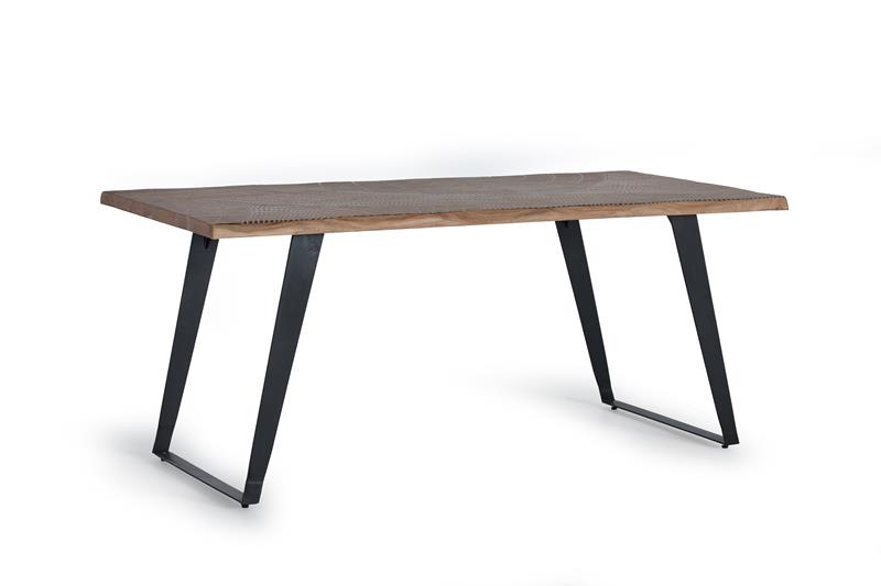 Mesa de comedor madera labrada y acero