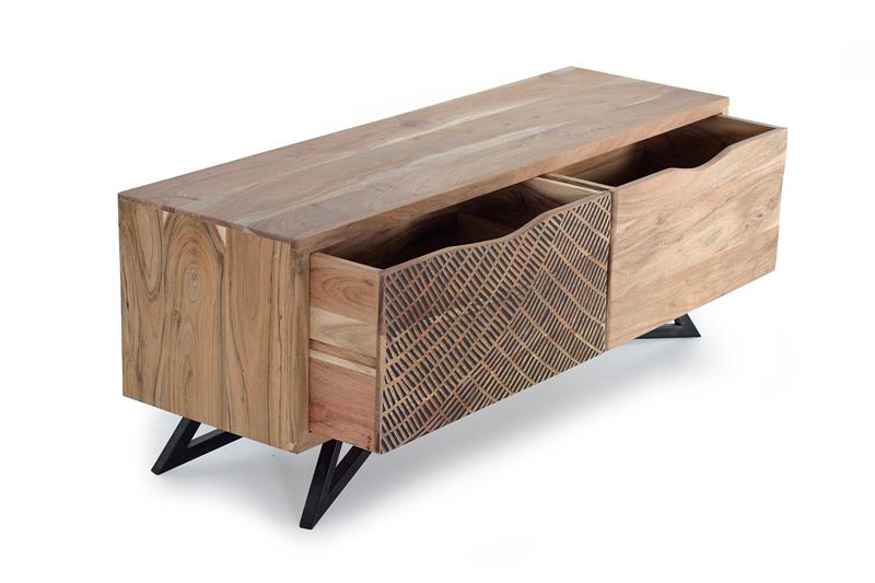 Mueble tv madera natural acacia labrada