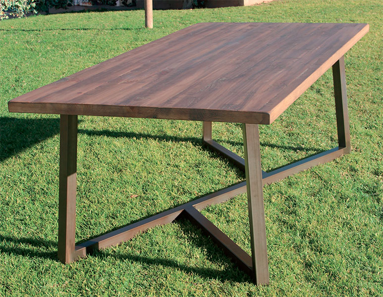 Mesa 3 tamaños forja actual con madera