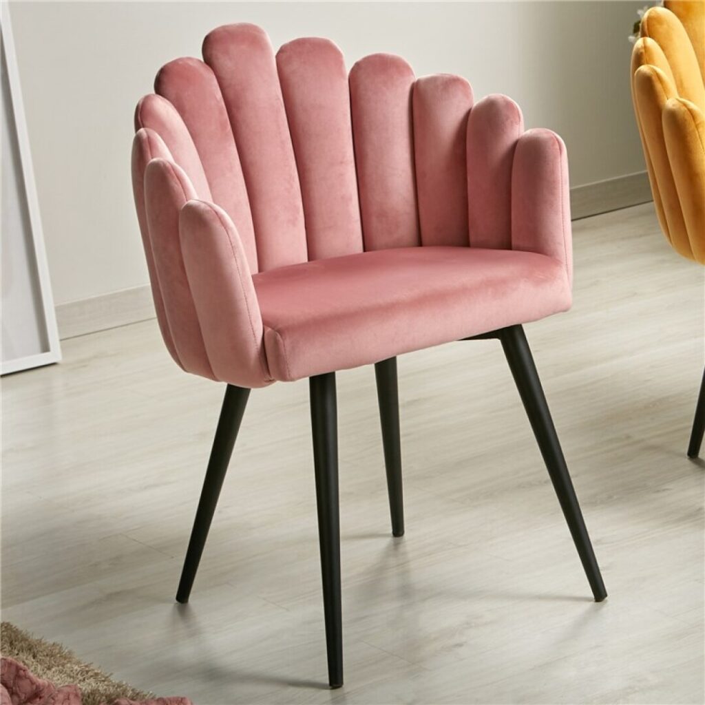 Sillon tapizado moderno en rosa chicle patas acero negro