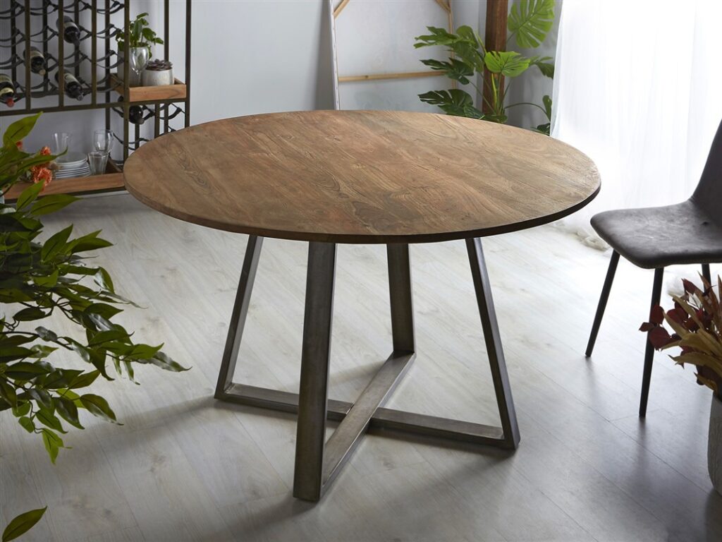 Mesa cocina rustica redonda forja madera