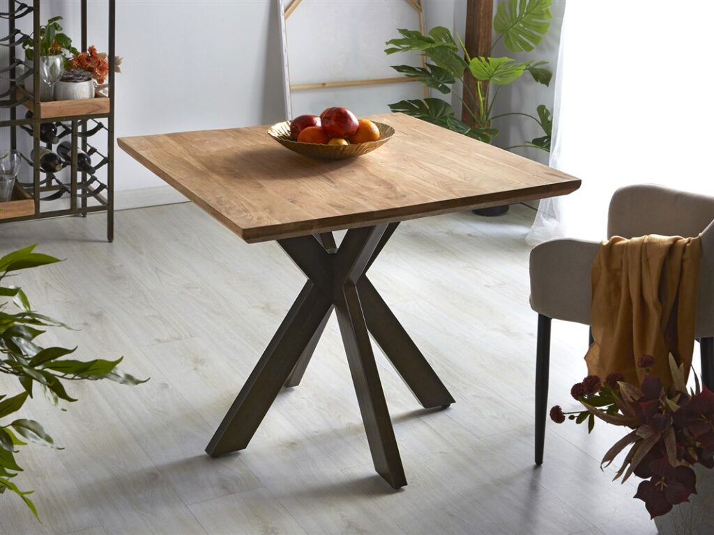 Mesa comedor cuadrada rustica forja madera