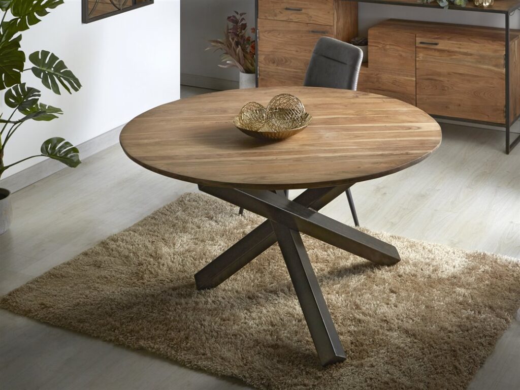 Mesa comedor redonda patas forja con madera