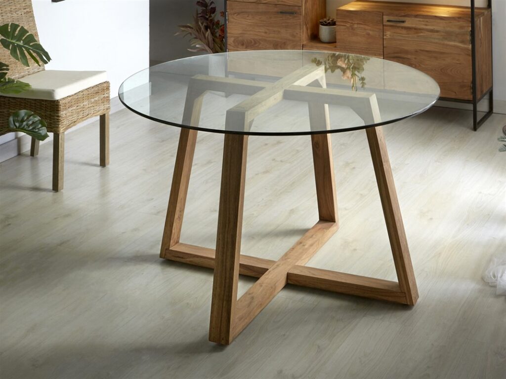 Mesas madera y cristal redonda