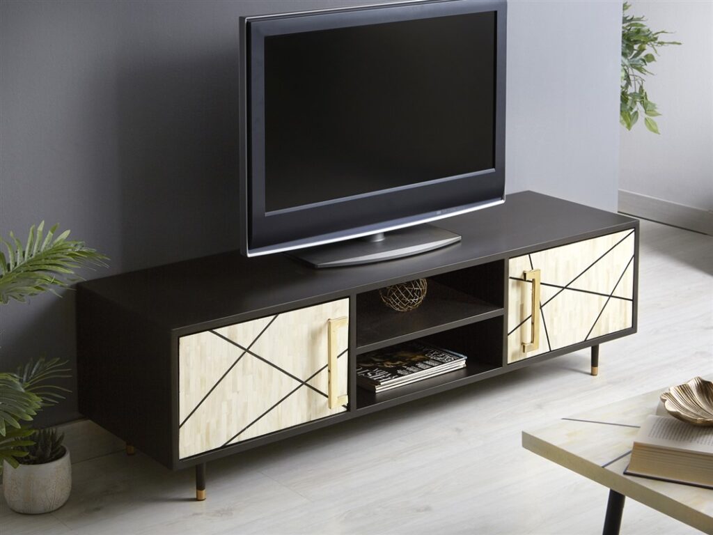 Mueble tv estilo moderno 2 puertas madera hueso