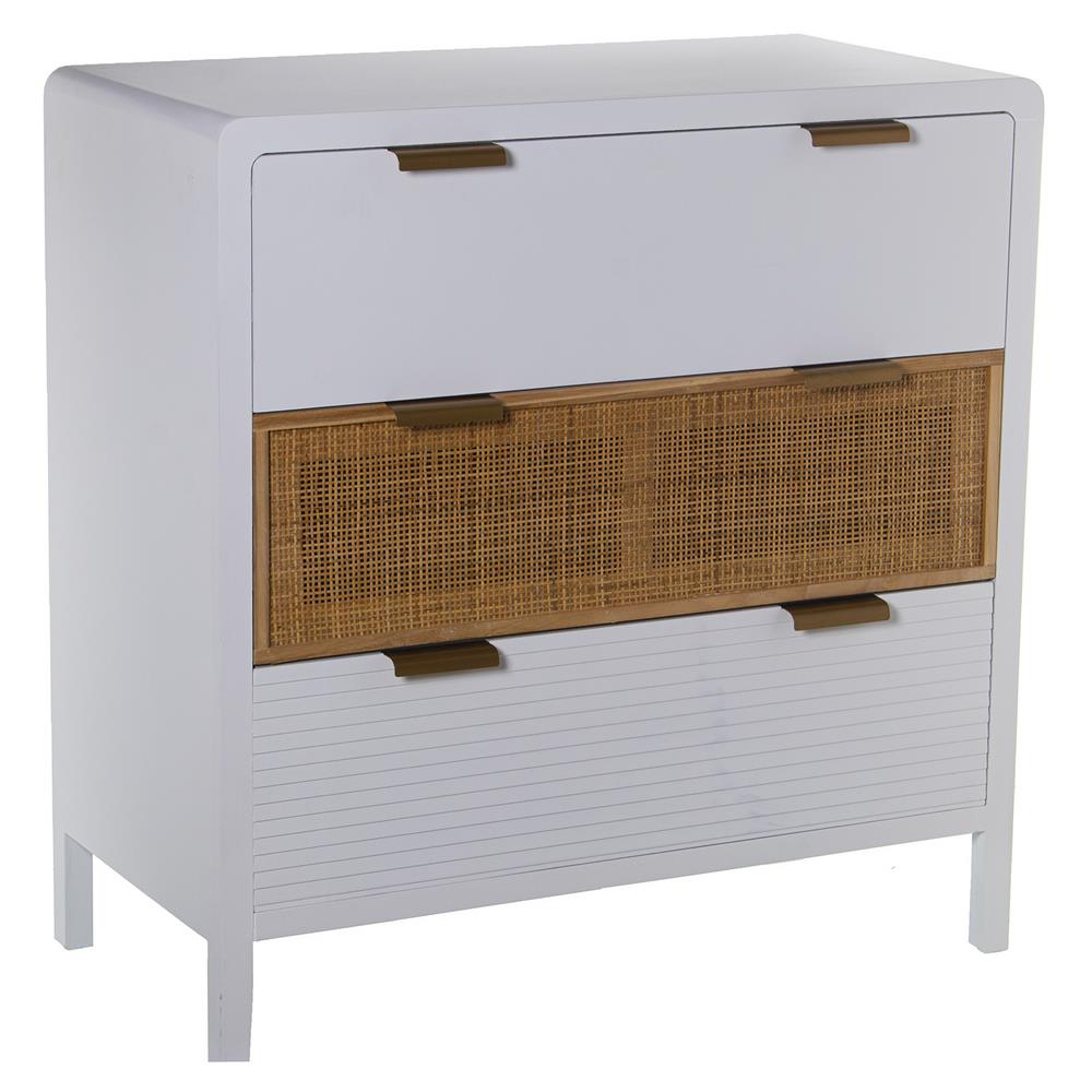 Comoda dormitorio actual blanco cajon rattan