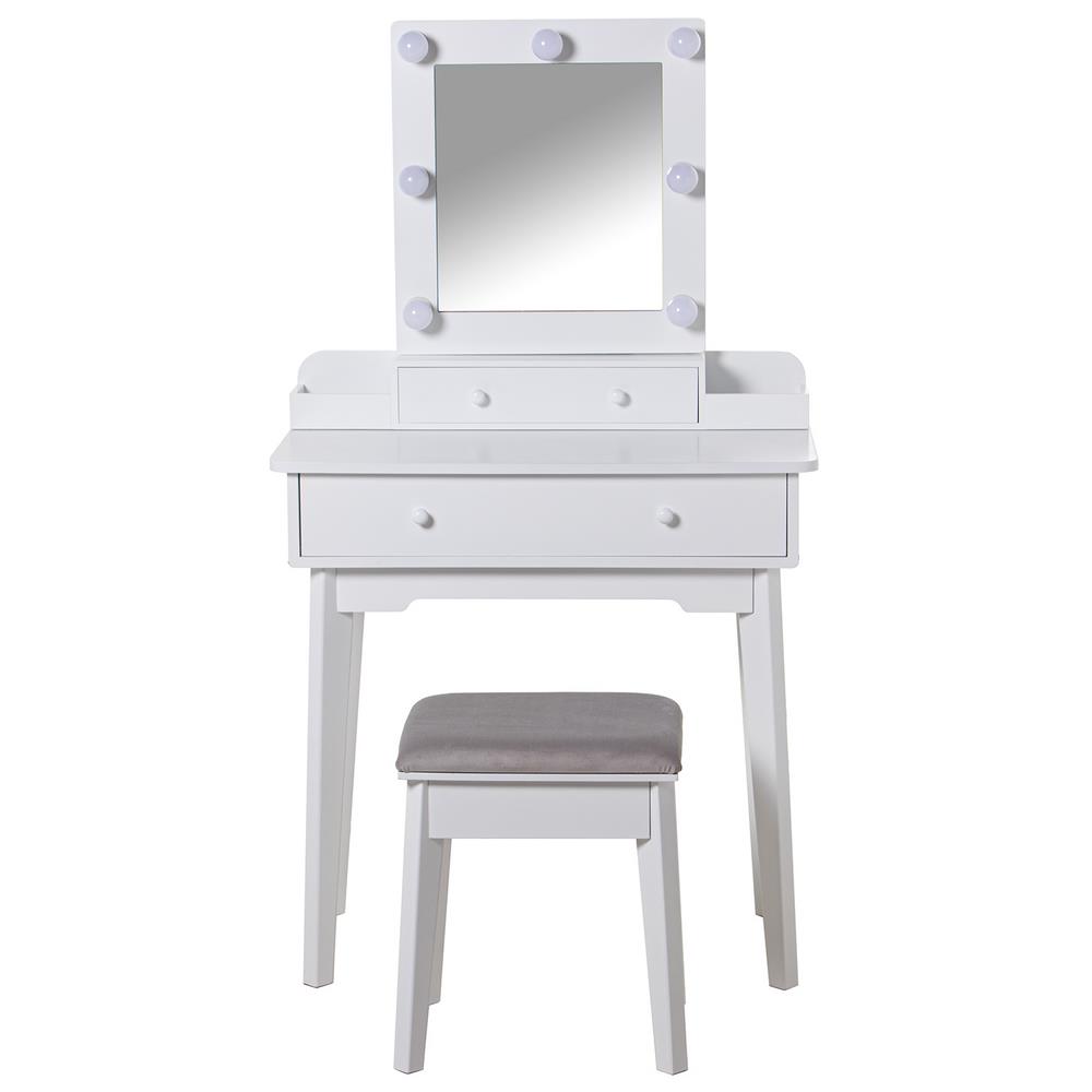 Mueble tocador blanco con cajones y espejo blanco led