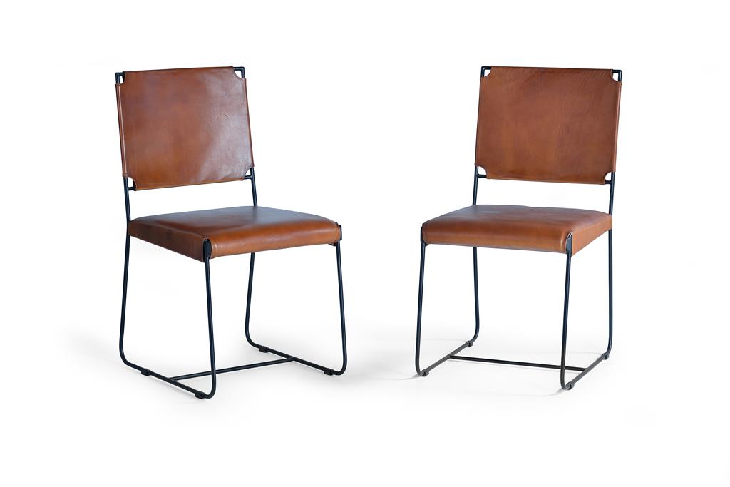 Conjunto 2 sillas de piel y forja diseño industrial
