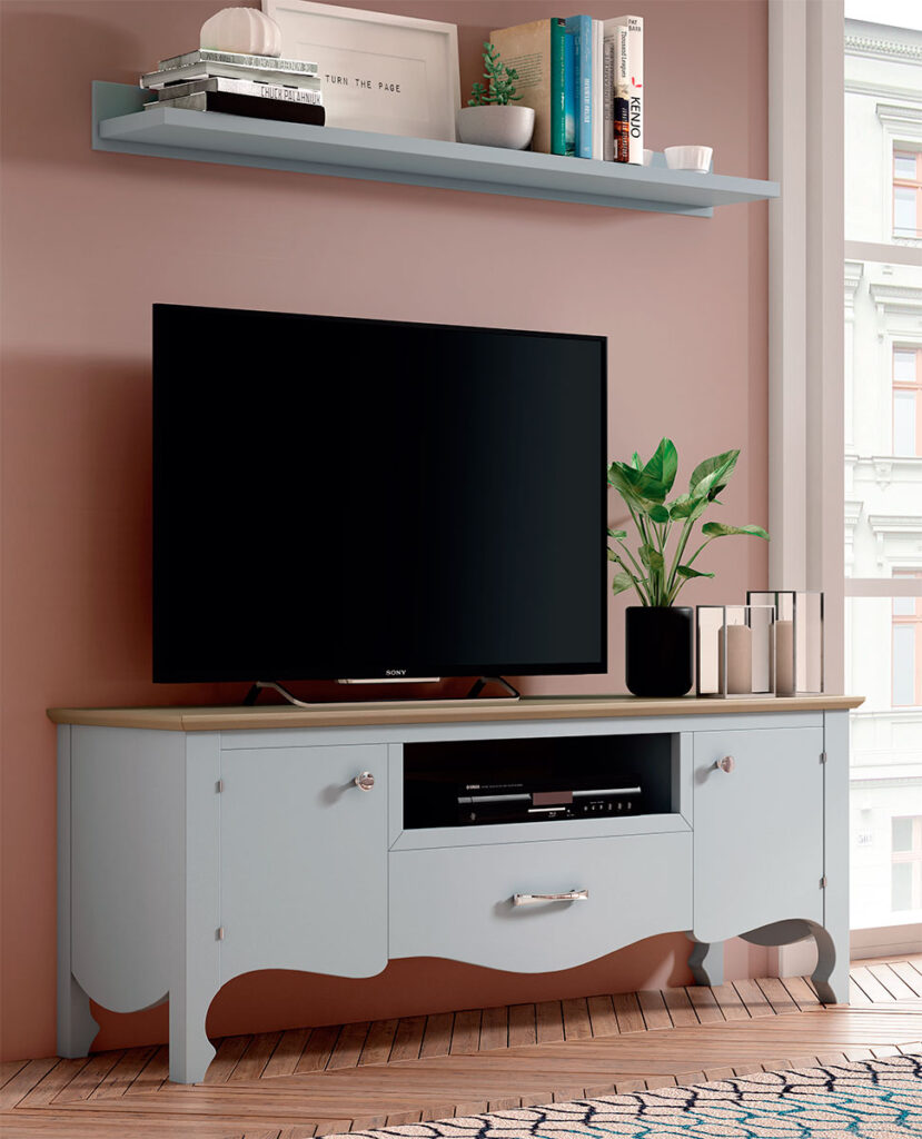 Mueble bajo tv contemporaneo blanco bicolor