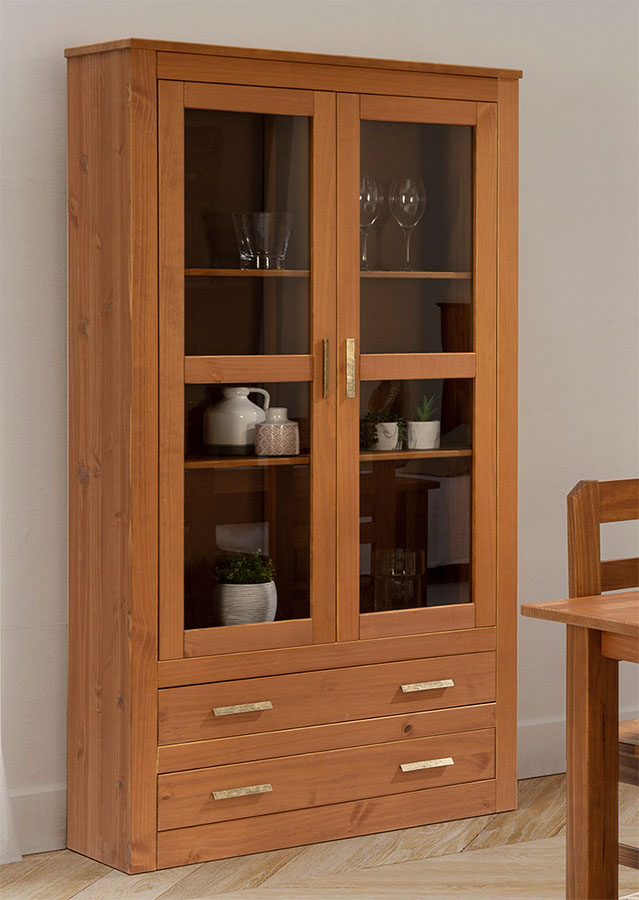 Alacena 2 puertas cristal en pino natural rustico