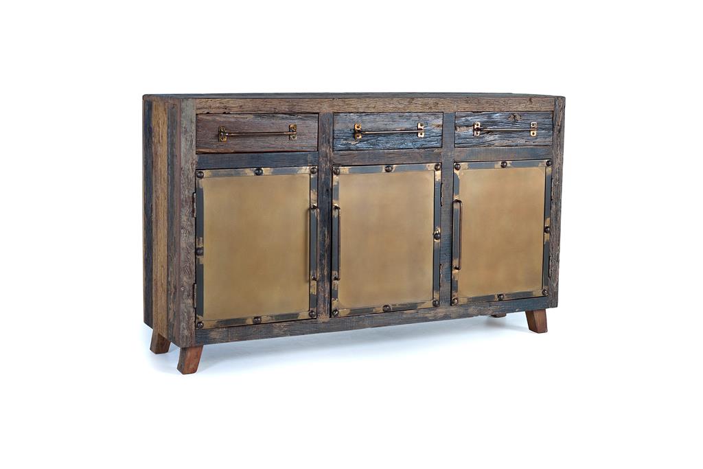 Buffet salon 3 puertas 3 cajones madera rustica y metal industrial