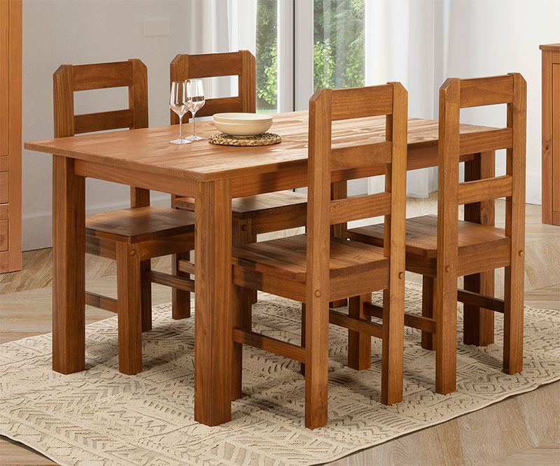 Mesa de comedor extensible en pino rustico