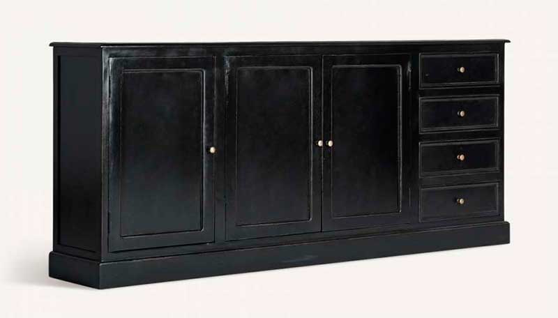 Aparador comedor clasico negro 3 puertas 4 cajones