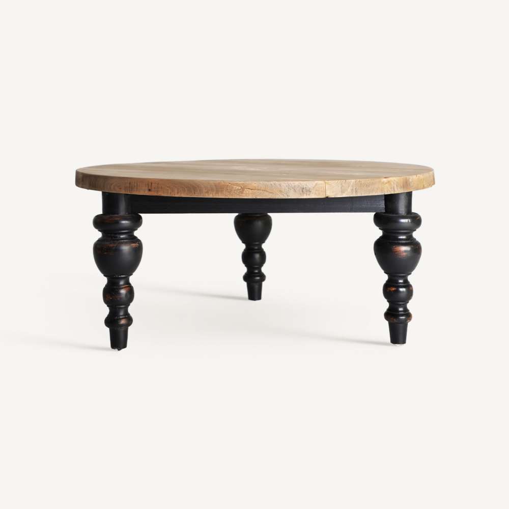 Mesa redonda de centro vintage negra madera
