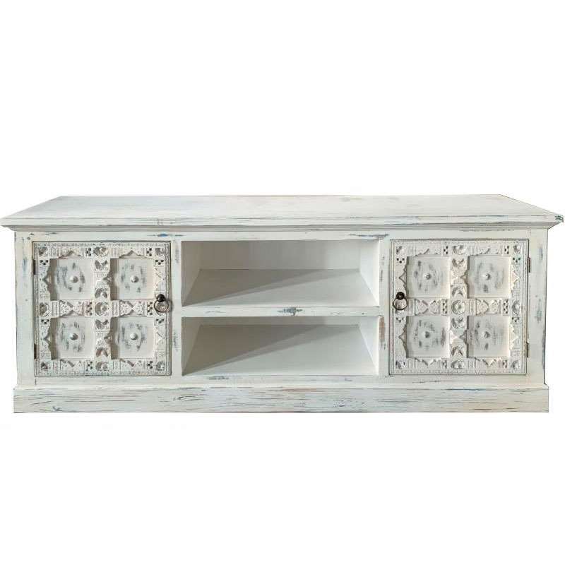 Mueble bajo TV 2 puertas blancos desgastados