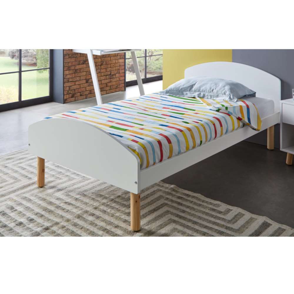 Cama juvenil de 90 blanca y madera pino