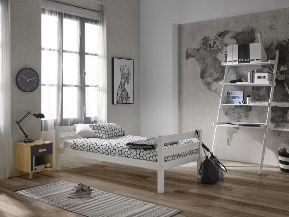 Cama madera de pino blanca colchon 90 cm