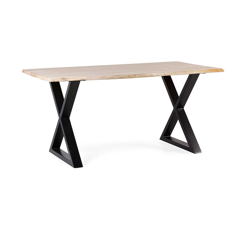 Mesa comedor industrial madera irregular y acero negro