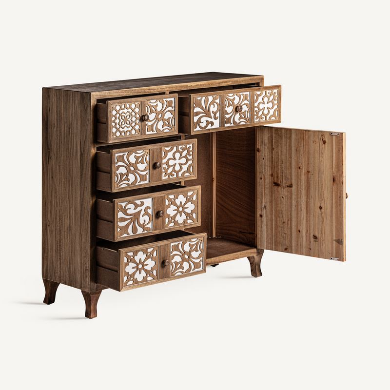 Comoda dormitorio diseño arabe con cajones y puerta