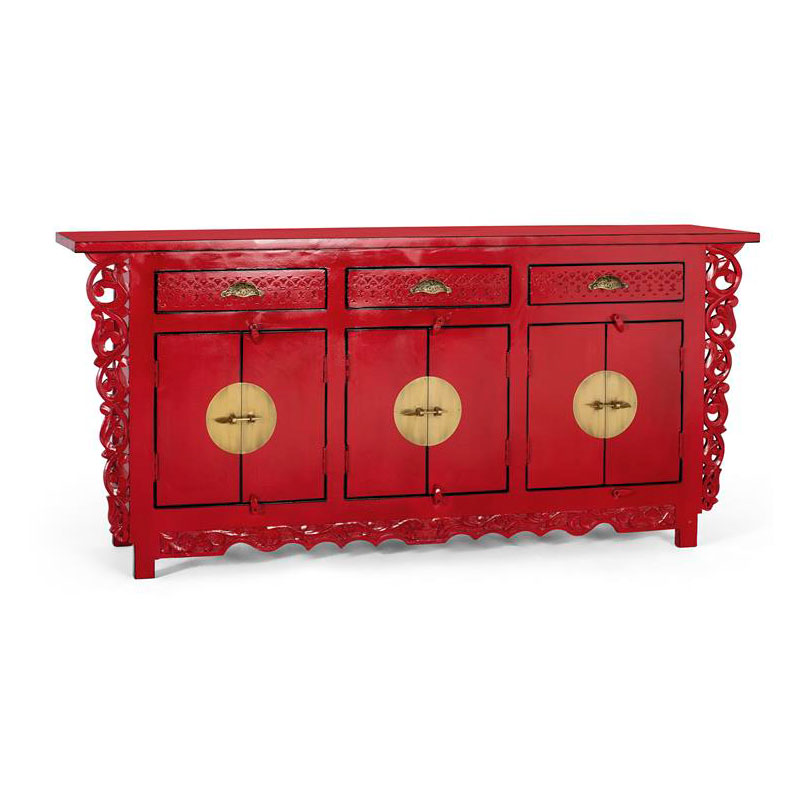 Aparador grande chino oriental 6 puertas rojo