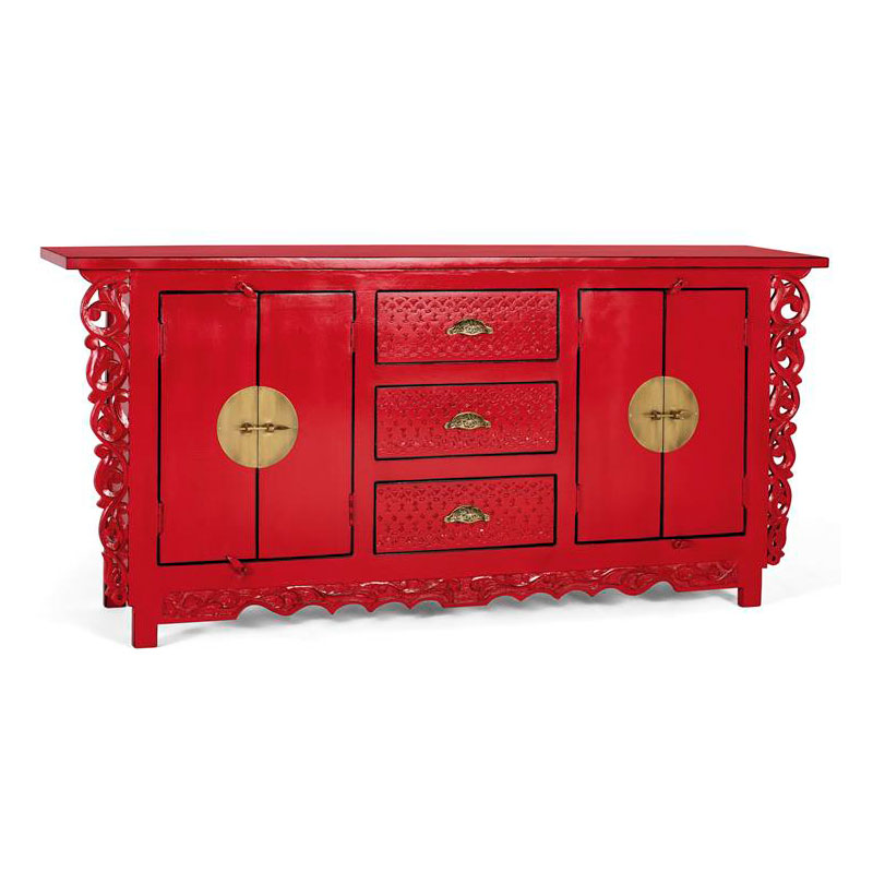 Buffet oriental chino rojo 4 puertas cajones