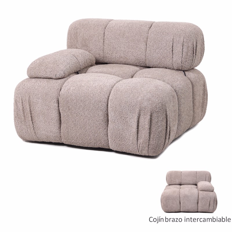 Modular sofa brazo tapizado rizo suave color topo