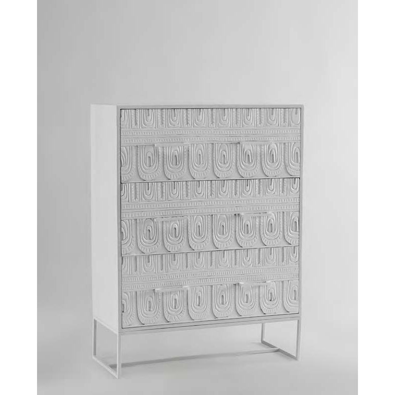Mueble cajones alto diseño oriental tallado blanco