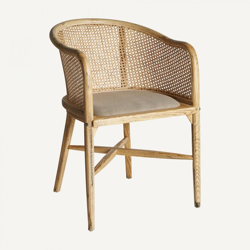 Sillon comedor madera natural tapizado y rejilla rattan