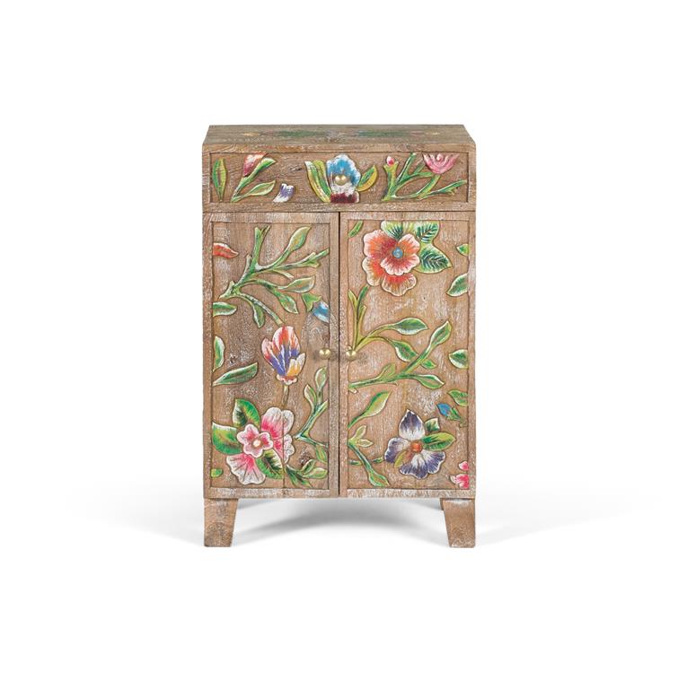 Mesita etnica oriental 2 puertas 1 cajon de colores