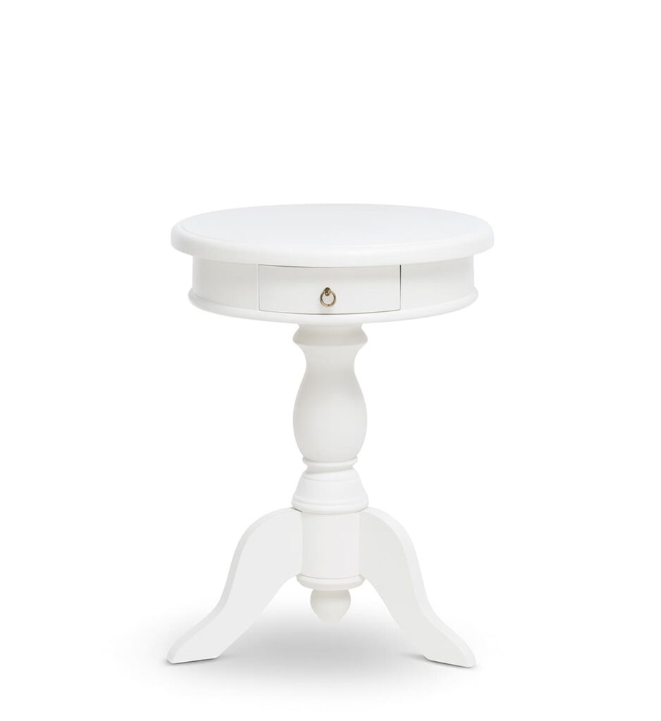 Mesa redonda auxiliar blanca con cajon
