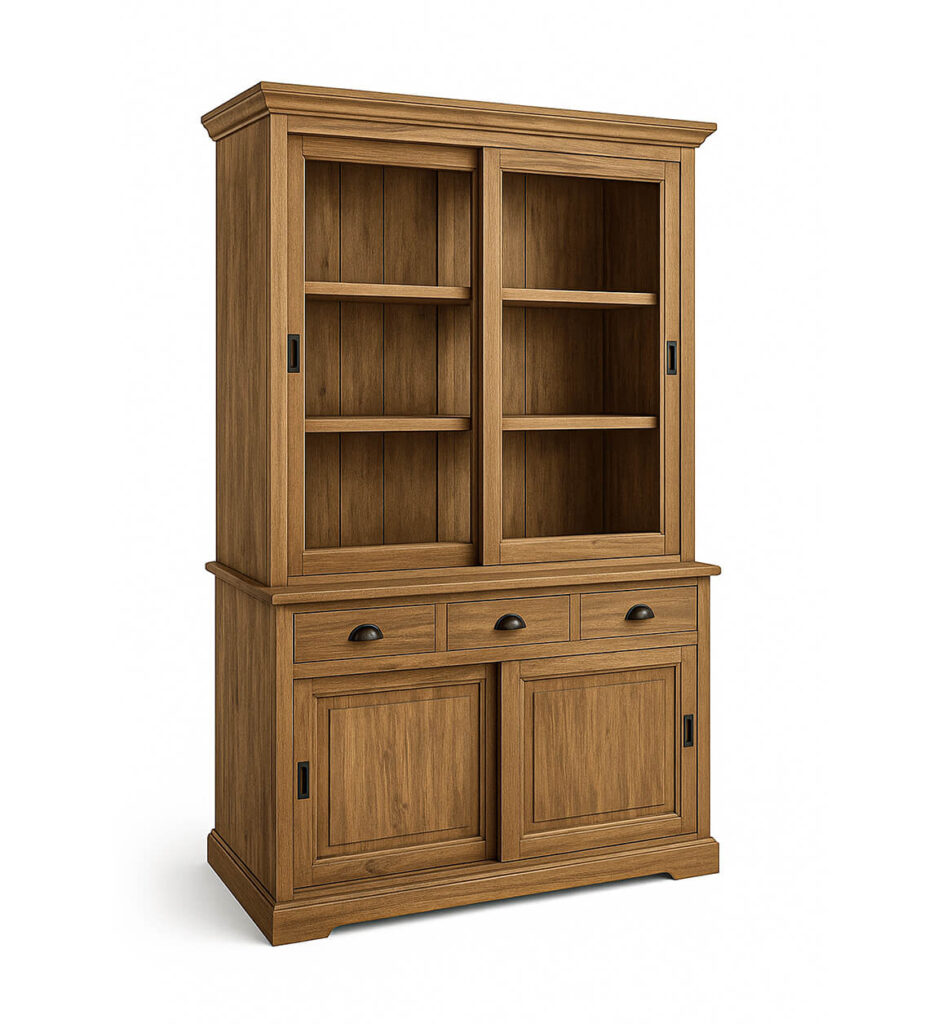 Vitrina puertas correderas y 3 cajones rustica madera maciza de teca