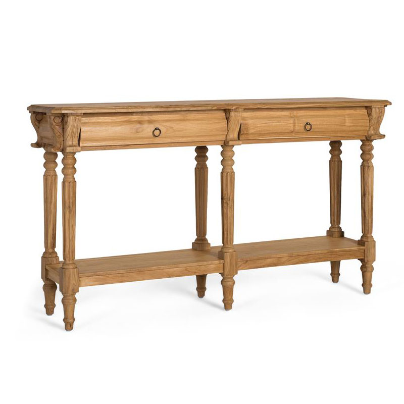 Consola salon diseño clasico 2 cajones teca natural