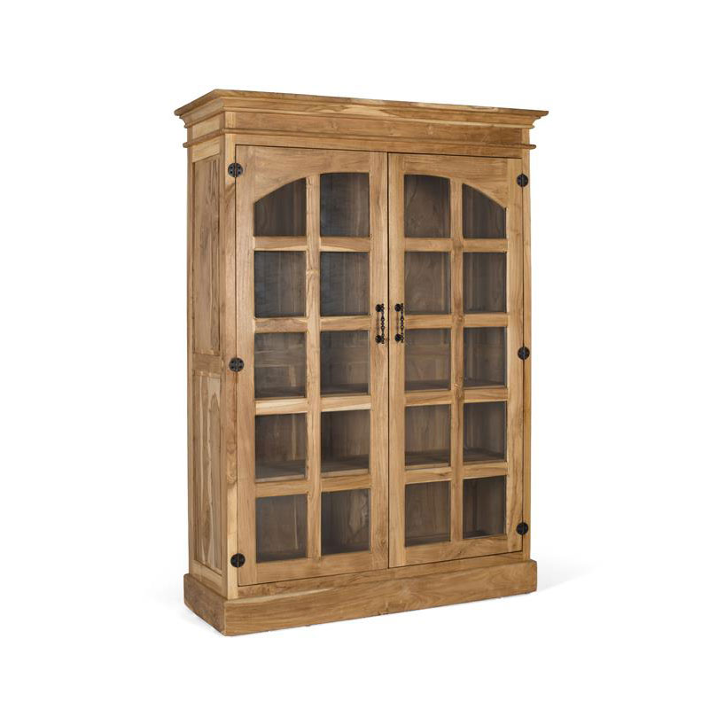 Vitrina rustica clasica con 2 puertas acristaladas teca natural