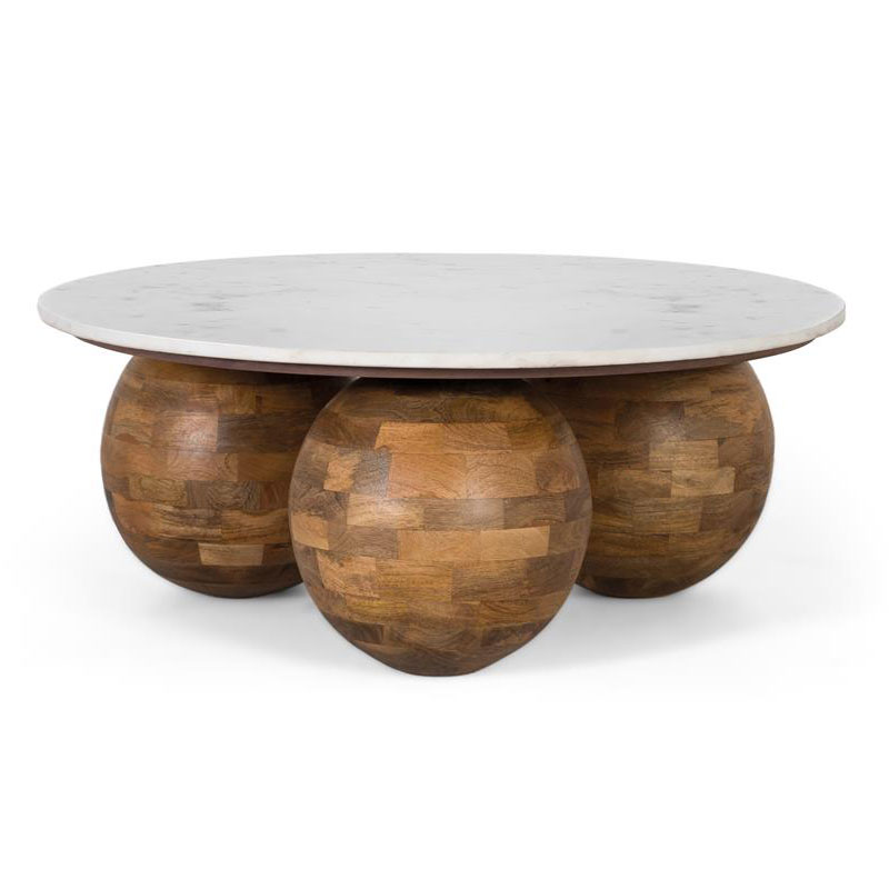 Mesa de centro estilo colonial redonda madera marmol