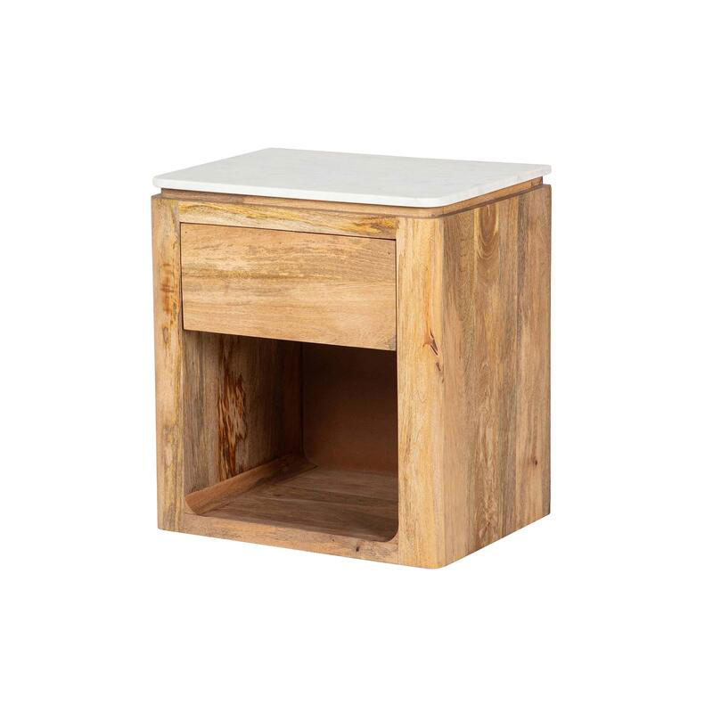 Mesita Noche Actual 1 Cajon Madera Mango y Marmol Serie Felo