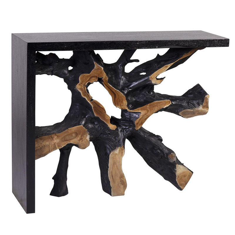 Consola Recibidor Rustica Madera y Raiz Teca Negra
