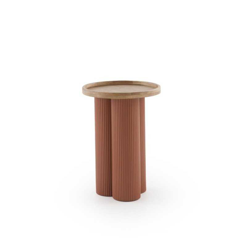 Mesa Auxiliar Redonda Madera Hevea y Metal Terracota