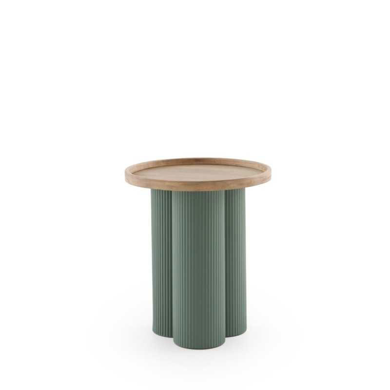 Mesa Auxiliar Redonda Madera Hevea y Metal Verde