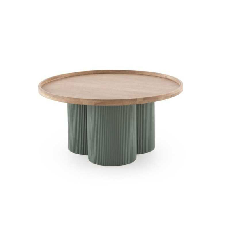 Mesa de Centro Redonda Madera Hevea y Metal Verde